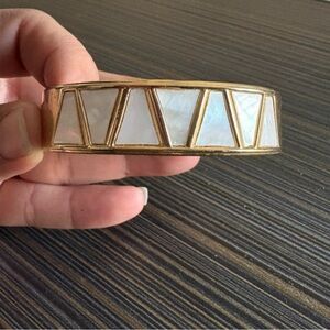 Gold-Tone Mother-of-Pearl Inlay Bangle Bracelet